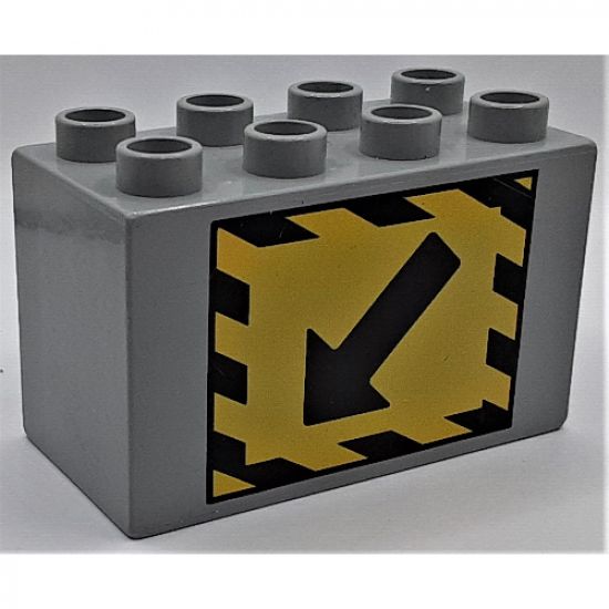 Duplo, Brick 2 x 4 x 2 with Black Diagonal Arrow and Black Stripe Border on Yellow (Detour) Pattern