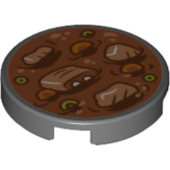 Tile, Round 2 x 2 with Bottom Stud Holder with Chinese New Year's Soup Pattern