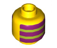Minifigure, Head without Face Alternating Stripes, 3 Magenta, 2 Lime Pattern, Front and Back - Hollow Stud