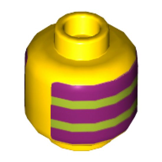 Minifigure, Head without Face Alternating Stripes, 3 Magenta, 2 Lime Pattern, Front and Back - Hollow Stud