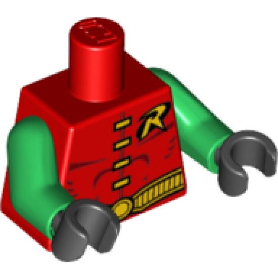 Torso Batman 'R' Symbol, 4 Yellow Clasps and Belt Pattern / Green Arms / Black Hands