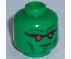 Minifigure, Head Alien with Red Eyes on Black, Dark Bluish Gray Eyebrows Pattern (Martian Manhunter) - Hollow Stud