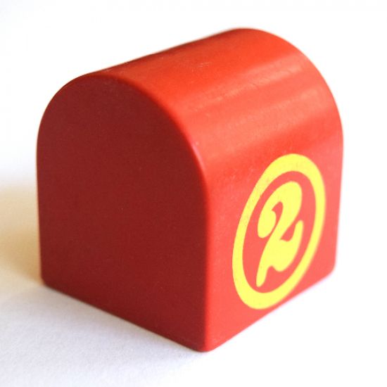 Duplo, Brick 2 x 2 x 2 Curved Top with Circled Number 2 Pattern on Curved Sides