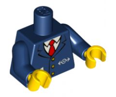 Torso Train with Logo, Three Gold Buttons, Red Tie, Pencil & Paper in Pocket Pattern / Dark Blue Arms / Light Nougat Hands