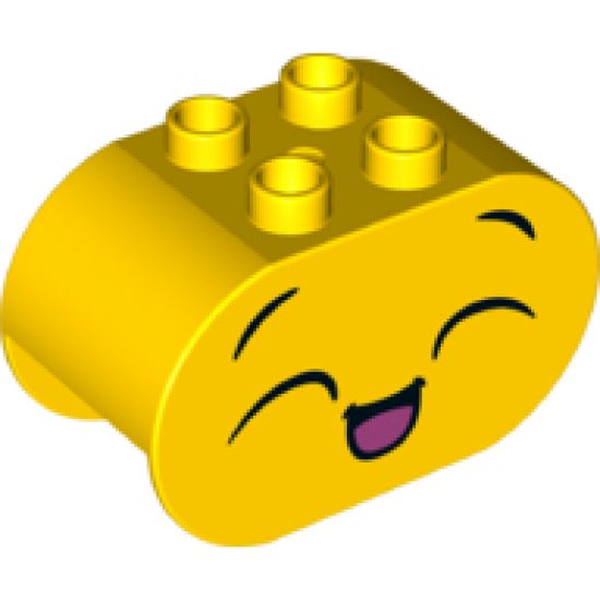 Duplo, Brick 2 x 4 x 2 Rounded Ends with Laughing Face and Angry Face on Reverse Pattern