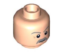 Minifigure, Head Dual Sided Light Bluish Gray Eyebrows and Moustache, Dark Orange Age Lines, Neutral / Grin Pattern - Hollow Stud