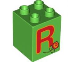 Duplo, Brick 2 x 2 x 2 with Letter R and Rose Pattern