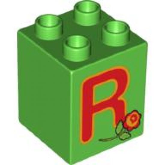 Duplo, Brick 2 x 2 x 2 with Letter R and Rose Pattern