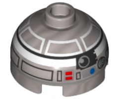 Brick, Round 2 x 2 Dome Top with Blue and Red Dots and Black and White Band around Dome Pattern (R2-Q2)