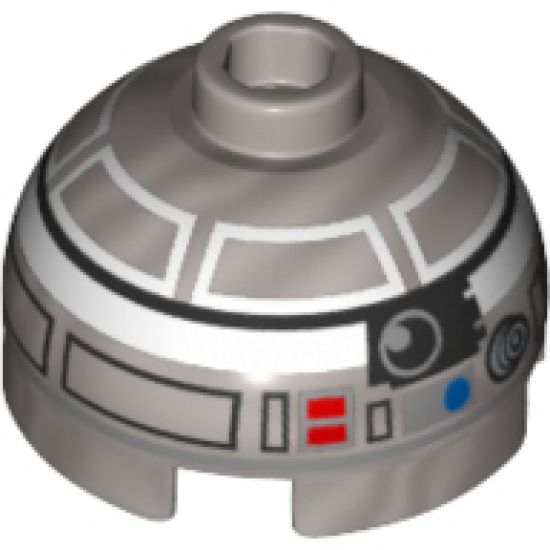 Brick, Round 2 x 2 Dome Top with Blue and Red Dots and Black and White Band around Dome Pattern (R2-Q2)
