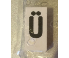 Tile, Modified 1 x 2 x 5/6 with Stud Hole in End and Black 'Ü' Upper Case Pattern