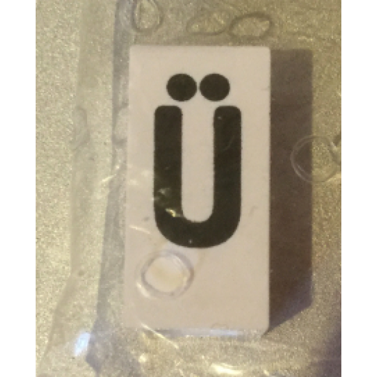 Tile, Modified 1 x 2 x 5/6 with Stud Hole in End and Black 'Ü' Upper Case Pattern