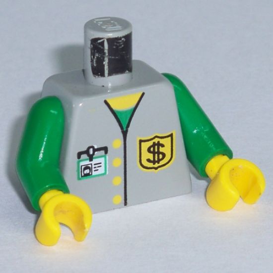 Torso Bank Employee Jacket, Dollar Sign Badge and ID Pattern / Green Arms / Yellow Hands