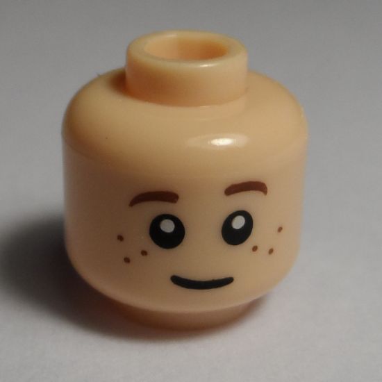 Minifigure, Head Dual Sided Child LotR Brown Eyebrows and Freckles, Slight Smile / Frown (Bain) Pattern - Hollow Stud