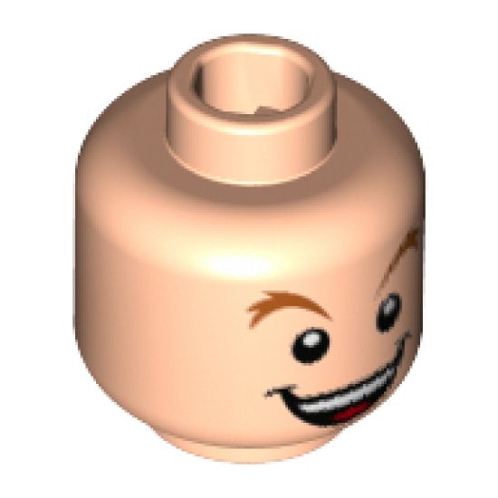 Minifigure, Head Dark Orange Raised Eyebrows, Open Mouth Smile with Teeth and Tongue Pattern (Peter Pan) - Hollow Stud