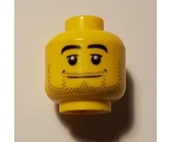 Minifigure, Head Beard Stubble, Black Eyebrows, Wide Mouth, White Pupils Pattern - Blocked Open Stud