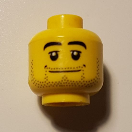 Minifigure, Head Beard Stubble, Black Eyebrows, Wide Mouth, White Pupils Pattern - Blocked Open Stud