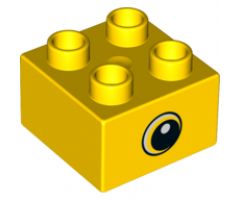 Duplo, Brick 2 x 2 with Black Pupil and White Dot and Small Crescent Eye on Both Sides Pattern