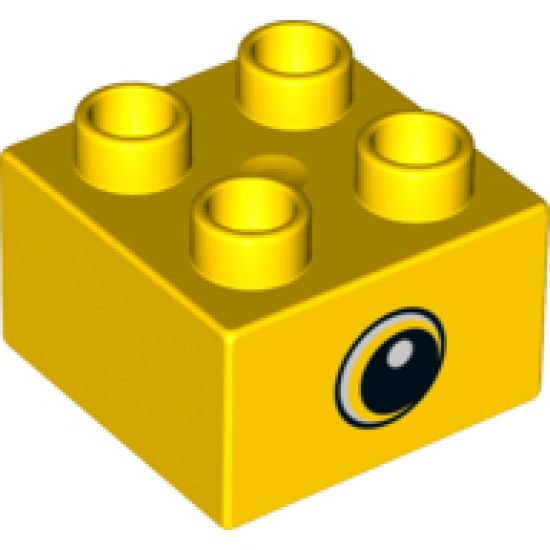 Duplo, Brick 2 x 2 with Black Pupil and White Dot and Small Crescent Eye on Both Sides Pattern