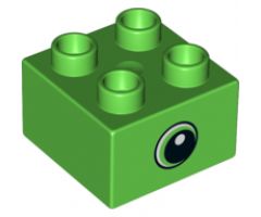 Duplo, Brick 2 x 2 with Black Pupil and White Dot and Small Crescent Eye on Both Sides Pattern