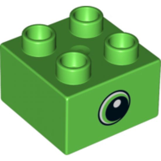 Duplo, Brick 2 x 2 with Black Pupil and White Dot and Small Crescent Eye on Both Sides Pattern