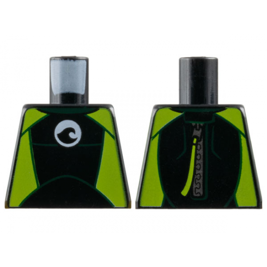 Torso Wetsuit with White Logo, Lime Sides and Silver Zipper with Cord on Back Pattern