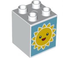 Duplo, Brick 2 x 2 x 2 with Smiling Sun and Sleeping Moon on Reverse Pattern