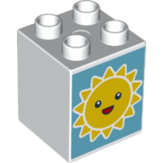Duplo, Brick 2 x 2 x 2 with Smiling Sun and Sleeping Moon on Reverse Pattern