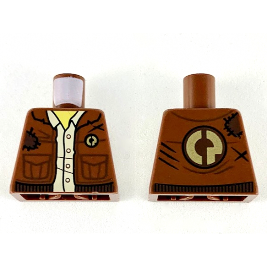 Torso Jacket with Gold 'CP', Dark Brown Patch and Trim, Yellow Neck and Tan Button Up Shirt Pattern