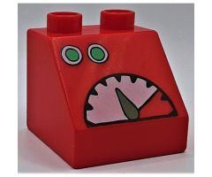 Duplo, Brick 2 x 2 x 1 1/2 Slope 45 with Two Green Buttons and Meter Pattern