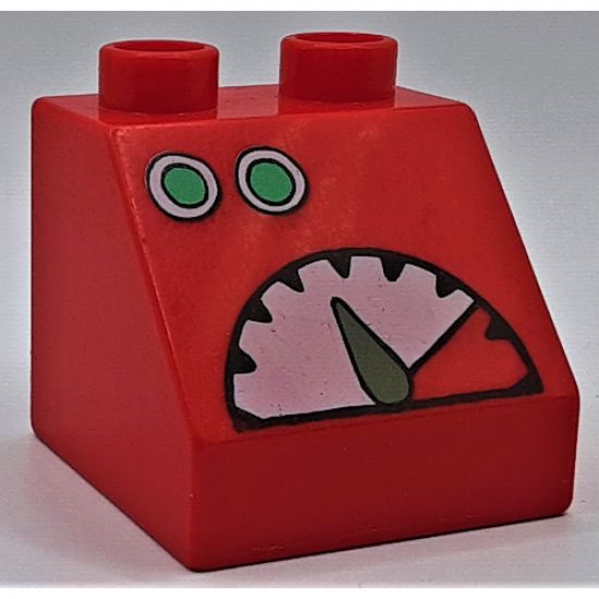 Duplo, Brick 2 x 2 x 1 1/2 Slope 45 with Two Green Buttons and Meter Pattern