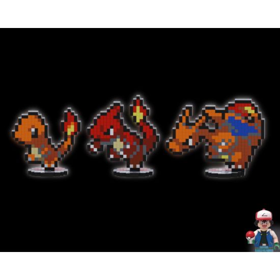 Charmander, Charmeleon & Charizard - Pixel Art Display