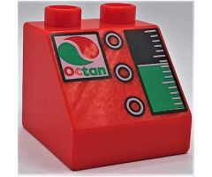 Duplo, Brick 2 x 2 x 1 1/2 Slope 45 with Octan Logo, 3 Vertical Buttons and Gauge Pattern