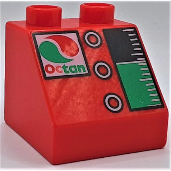 Duplo, Brick 2 x 2 x 1 1/2 Slope 45 with Octan Logo, 3 Vertical Buttons and Gauge Pattern