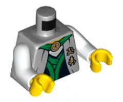 Torso Ninjago Robe with Green Sash, Asian Characters and Gold Snake Emblem Pattern / White Arms / Yellow Hands