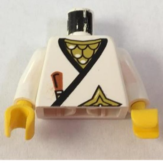 Torso Castle Ninja Wrap, Brown Dagger, Gold Star, Gold Scale Mail Pattern / White Arms / Yellow Hands