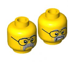 Minifigure, Head Dual Sided Black Glasses, Gray Moustache and Eyebrows, Cheek Lines, Mouth Closed / Clenched Teeth Pattern - Hollow Stud