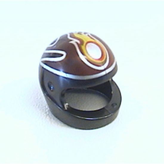 Minifigure, Headgear Helmet Motorcycle (Standard) with Yellow/Red Flame, Silver Dot Pattern (Set 8364)