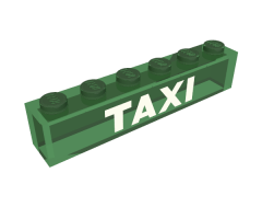 Brick 1 x 6 without Bottom Tubes with White 'TAXI' Pattern