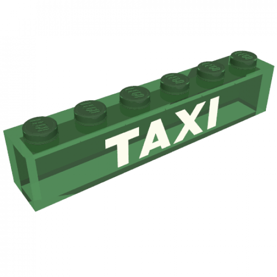 Brick 1 x 6 without Bottom Tubes with White 'TAXI' Pattern