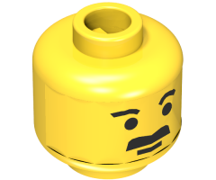Minifigure, Head Moustache Thick Flat and Short Eyebrows Pattern - Blocked Open Stud