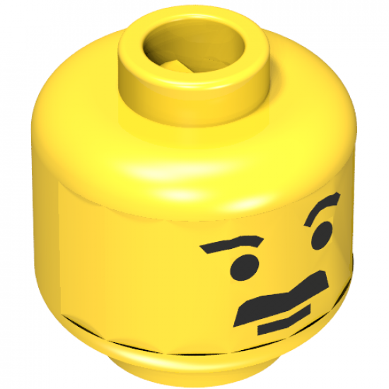 Minifigure, Head Moustache Thick Flat and Short Eyebrows Pattern - Blocked Open Stud