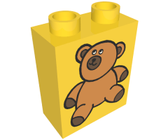 Duplo, Brick 1 x 2 x 2 with Brown Teddy Bear Pattern