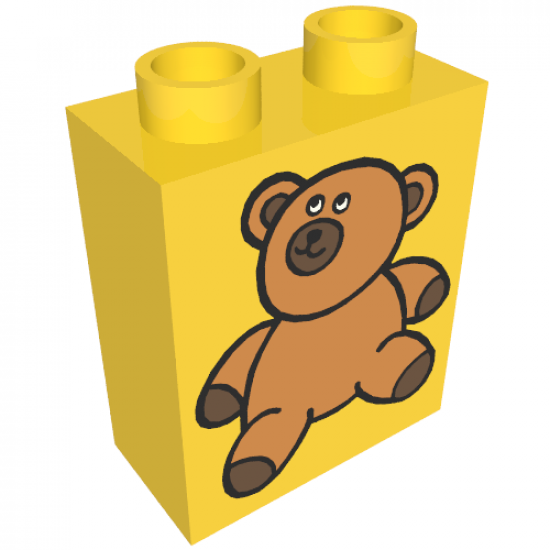 Duplo, Brick 1 x 2 x 2 with Brown Teddy Bear Pattern
