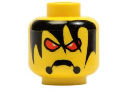 Minifigure, Head Alien with Red Eyes, Frown, and Messy Hair Pattern - Blocked Open Stud