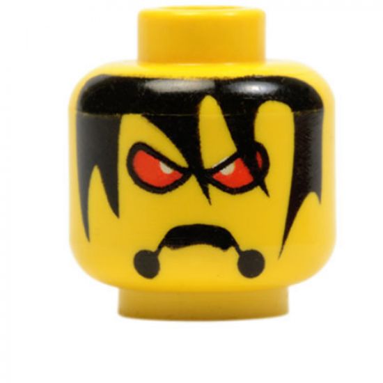 Minifigure, Head Alien with Red Eyes, Frown, and Messy Hair Pattern - Blocked Open Stud