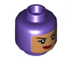Minifigure, Head Dual Sided Female Balaclava with Medium Nougat Face, Beauty Mark, Crooked Smile / Scared Pattern - Hollow Stud