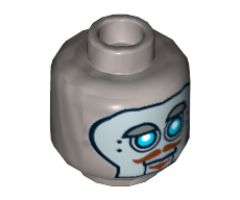 Minifigure, Head Alien with Robot Blue Eyes, Silver Face Panel, Raised Eyebrow, Brown Moustache and Goatee Pattern - Hollow Stud