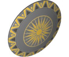 Minifigure, Shield Round with Rounded Front with Sunburst and Gold Trim Pattern