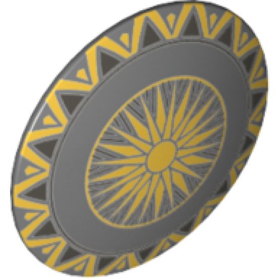 Minifigure, Shield Round with Rounded Front with Sunburst and Gold Trim Pattern